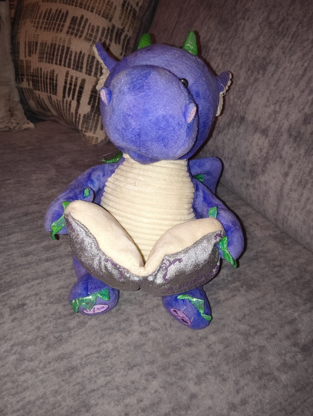 Purple Plush Dragon Reptile Toy with Cream Belly
